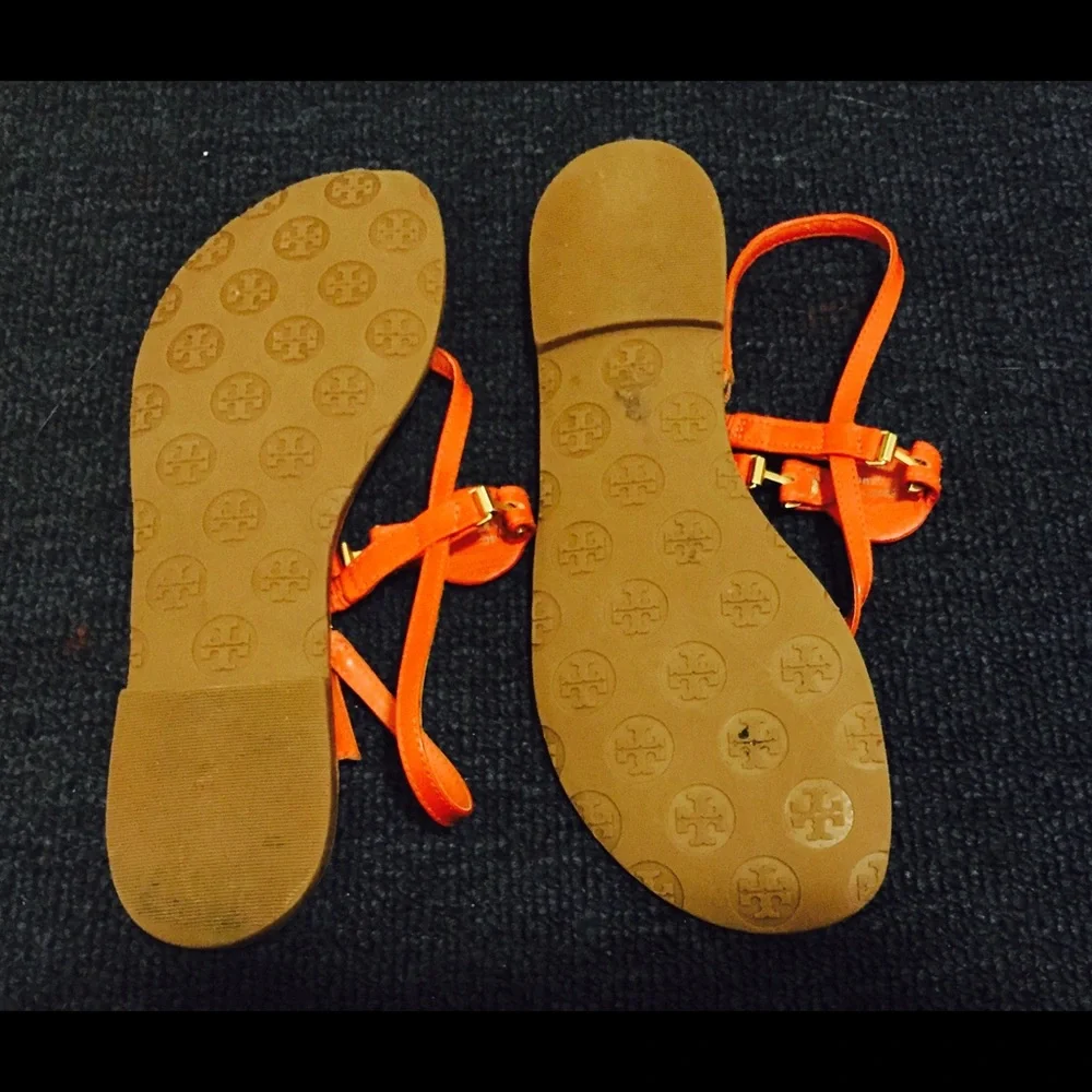 Tory Burch orange Patent Leather Logo Thong Sandals